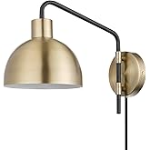 Globe Electric 51719 1-Light Plug-in or Hardwire Wall Sconce, Antique Brass, Matte Black Accent, Fabric Cord, in-Line On/Off 