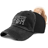 Ponytail Cap Women's Baseball Hat Embroidered Rescue Mom Dogs Cats Mama Mother Cotton
