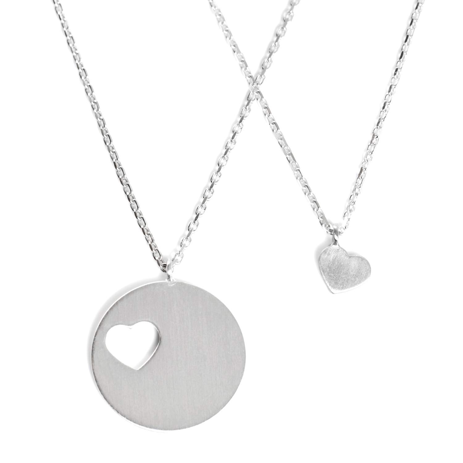 Beka Bell 2 Chains for Mother and Daughter or Girlfriends, with Heart, 925 Real Silver, Adjustable Length of 42cm and 45cm