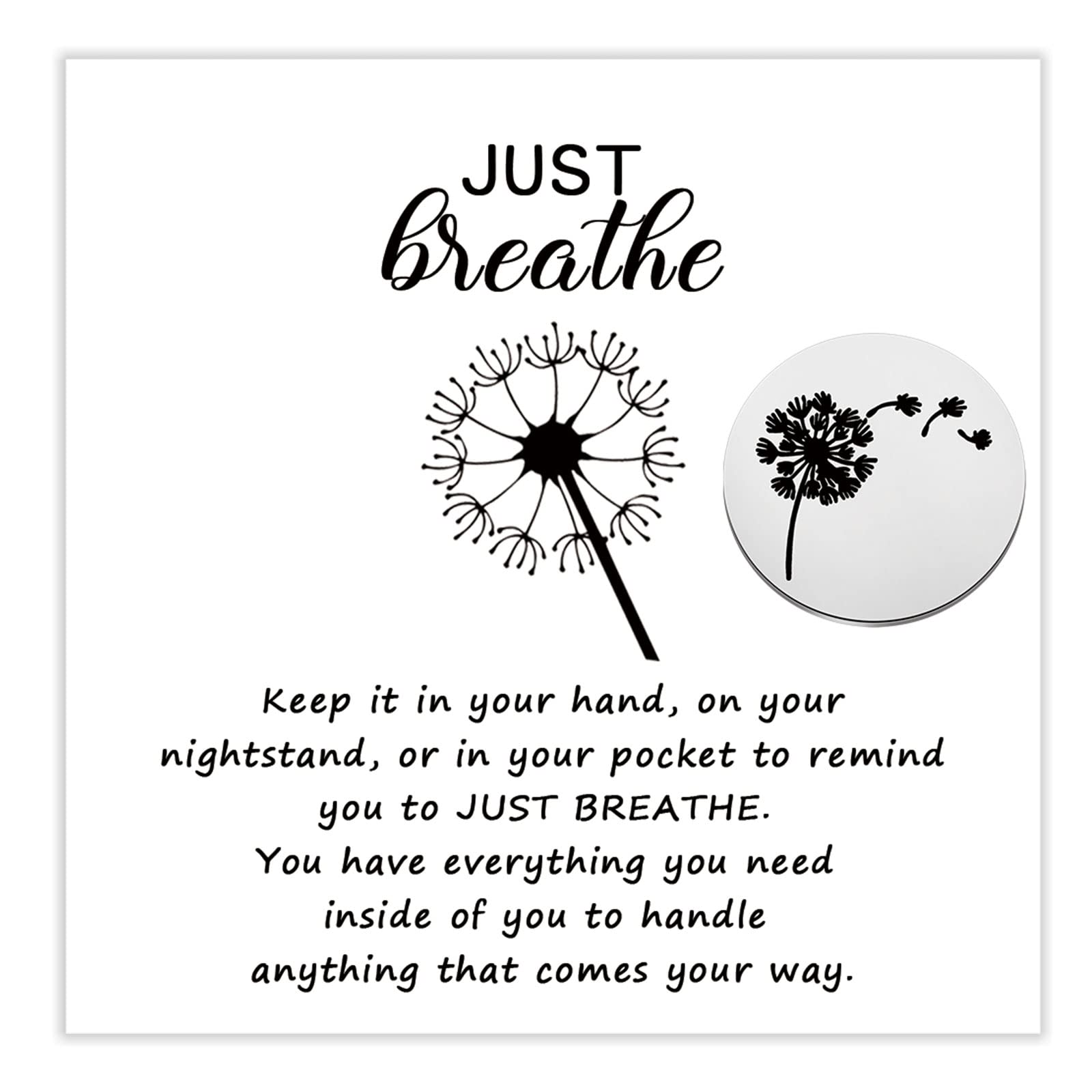 Breathe Pocket Token Dandelion Wish Comforting Gift Anxiety Gift Encouraging gift Cancer Gift (Just Breathe Token)