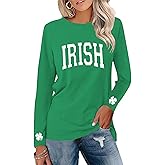 Saint Patricks Day Shirt Women Long Sleeve Green St Patricks Day Shamrock Shirt Irish Lucky Clover Heart Graphic Tee Top