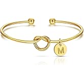 Seyaa Knot Initial Bracelets for Women, Gold Cuff Bracelets for Women, Personalized Dainty Jewelry Bridesmaid Birthday Bracelets Bridesmaids Proposal Gifts