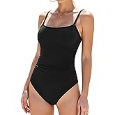 Buauty Women's One Piece Swimsuits Ruched Slimming Bathing Suits Square Neck Adjustable Spaghetti Straps Swimwear