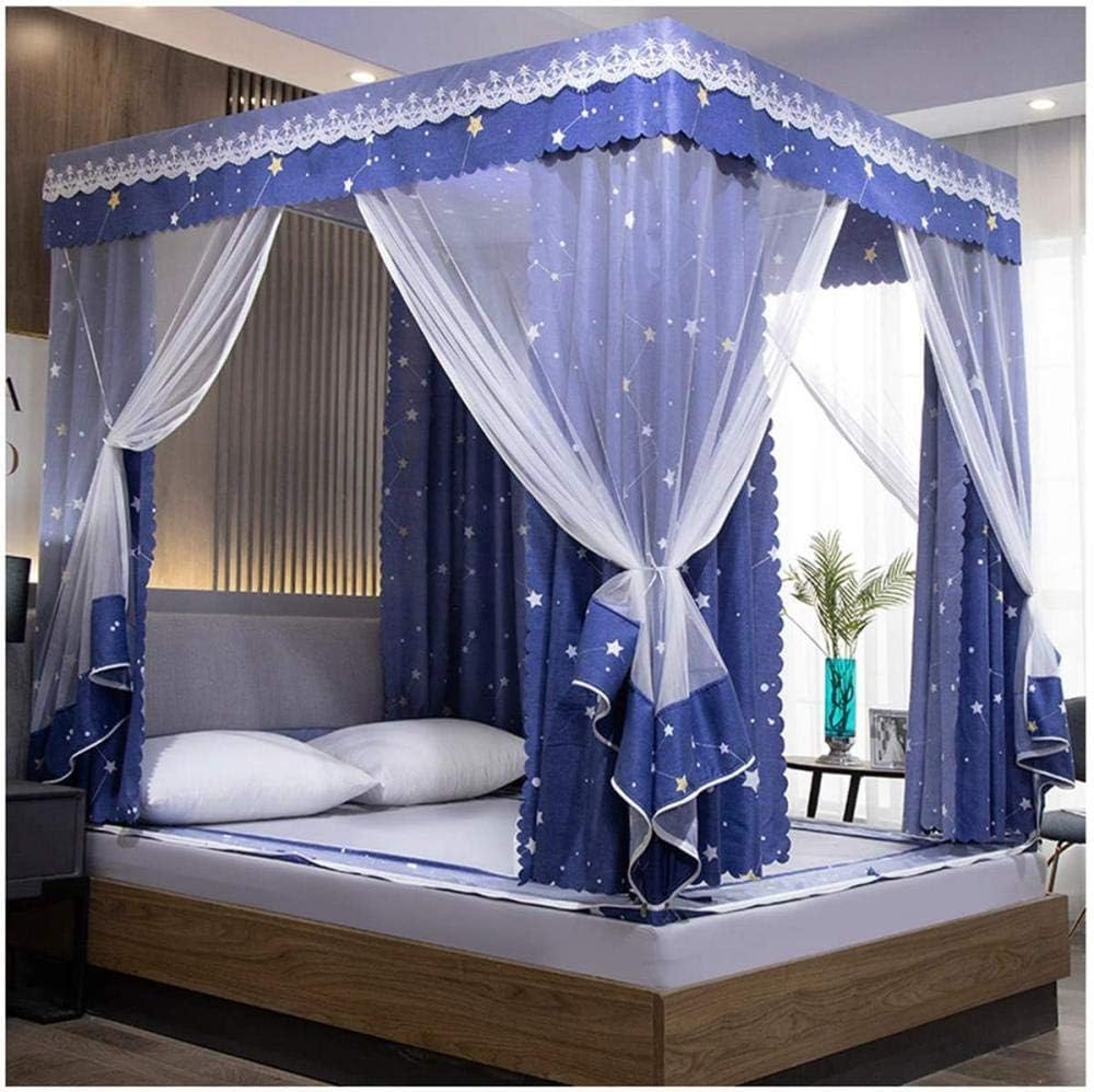 4 Corner Post Netting Bed Canopy Elegant Decorative Mosquito Net Universal Curtain Canopy 3 Openings Protect Your From Falls And Bites Great for Indoor Use(180 * 190 * 168Cm)-Blue