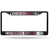 University of Georgia Bulldogs Premium Black Long Lasting Zinc Alloy NCAA License Plate Frame – 2 Screw Tag Holder with Highlighted Team Pride and Team Cheer - Complements Any Color of Truck, SUV, Car