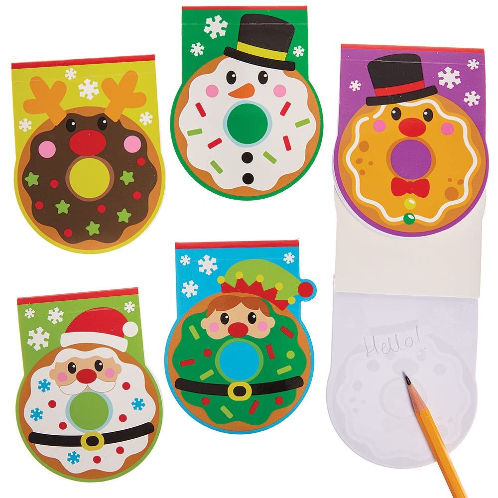 Baker Ross FX450 Christmas Doughnut Memo Pads - Pack of 10, Xmas Note Book for Kids, Pocket Note Book Party Bag Filler