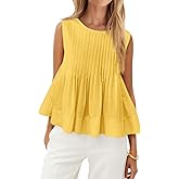 Cicy Bell Pleated Peplum Tank Tops for Women Summer Casual Sleeveless Womens Babydoll Blouse Flowy Cotton Shirt