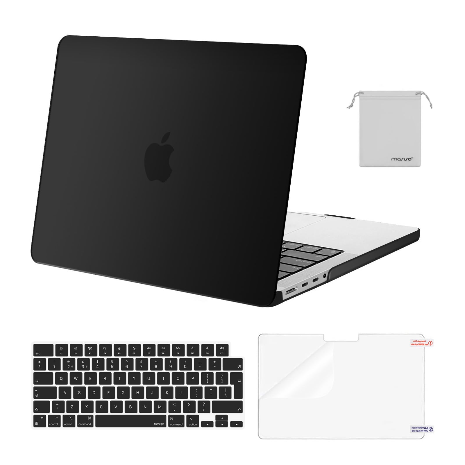 MOSISO Compatible with MacBook Pro 14 inch Case 2026-2021 M5 M4 M3 M2 M1 A3434 A3112 A3185 A3401 A2918 A2992 A2779 A2442, Hard Shell Cover &Keyboard Skin &Screen Protector &Pouch, Black
