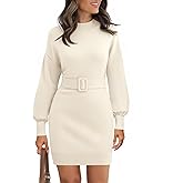 Saodimallsu Womens Long Sleeve Mini Sweater Dress Mock Neck Fall Dressy Casual Knit Bodycon Dresses with Belt