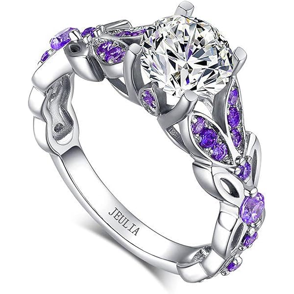 Bague En Argent Sterling 925 Avec Améthystes - Modèle 3 Rangs Violet