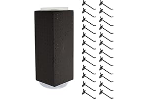 Azar Displays 703385-BLK-4B24, Four-Sided Revolving 8" W x 20" H Pegboard Counter Display w/ 24 Hooks- 4” Length, Black