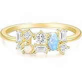 Mameloly 1.3mm 14K Gold Plated CZ Wedding Bands for Women Dainty Stackable Thin Created Opal Ring Cubic Zirconia Promise Engagement Rings for Her Size 3-10