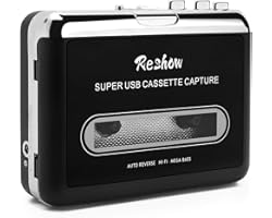 Reshow Cassette Player – Portable Tape Player Captures MP3 Audio Music via USB – Compatible with Laptops and Personal Compute