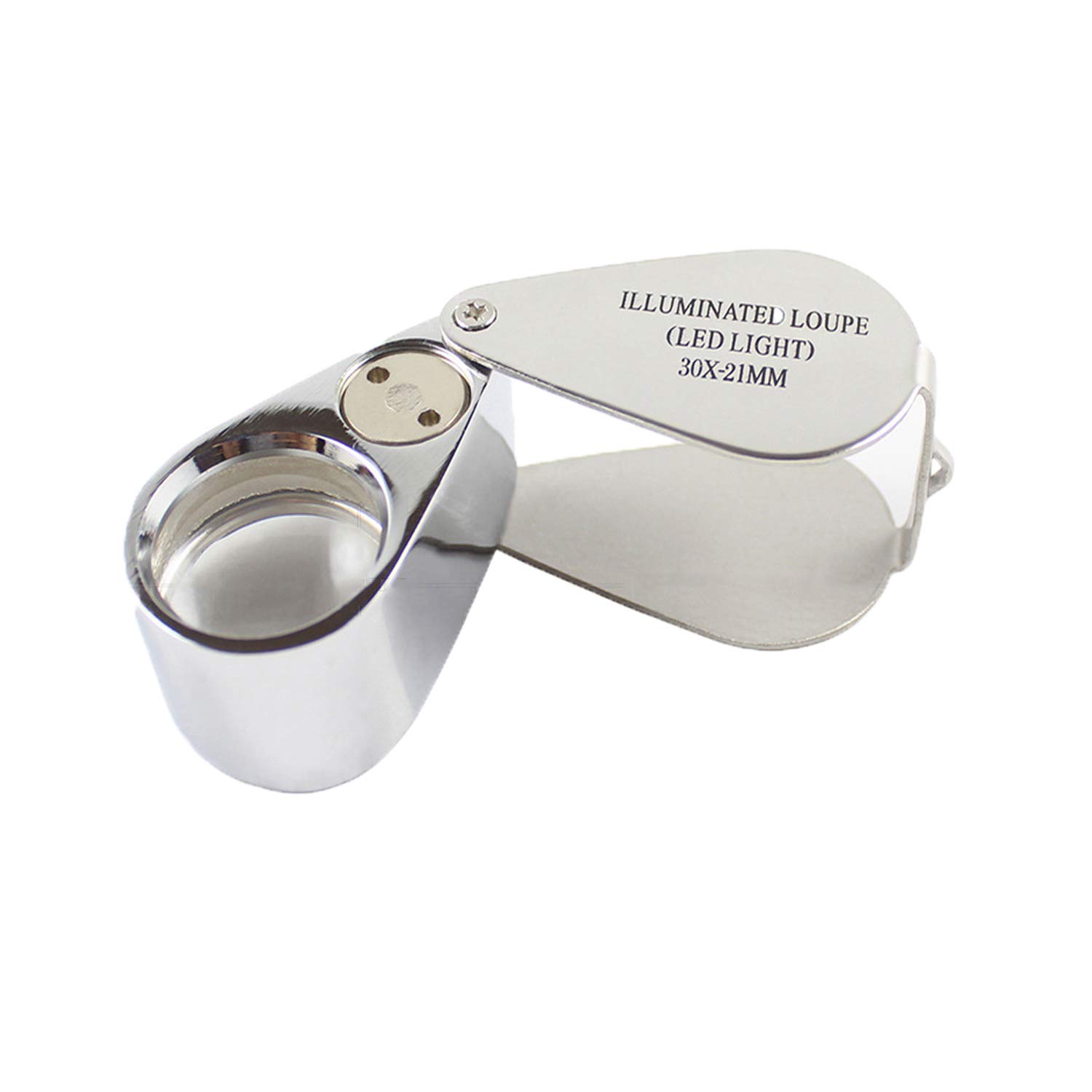Foldable 30X-21MM Illuminated Jewelry Loupe Pocket Jewelry Eye Loupe Glass Lens Magnifier with LED Light Portable Metal Magnifying Glass Folding Eye Loupe Magnifier for Gem Jewelry Antiques Coin Stamp