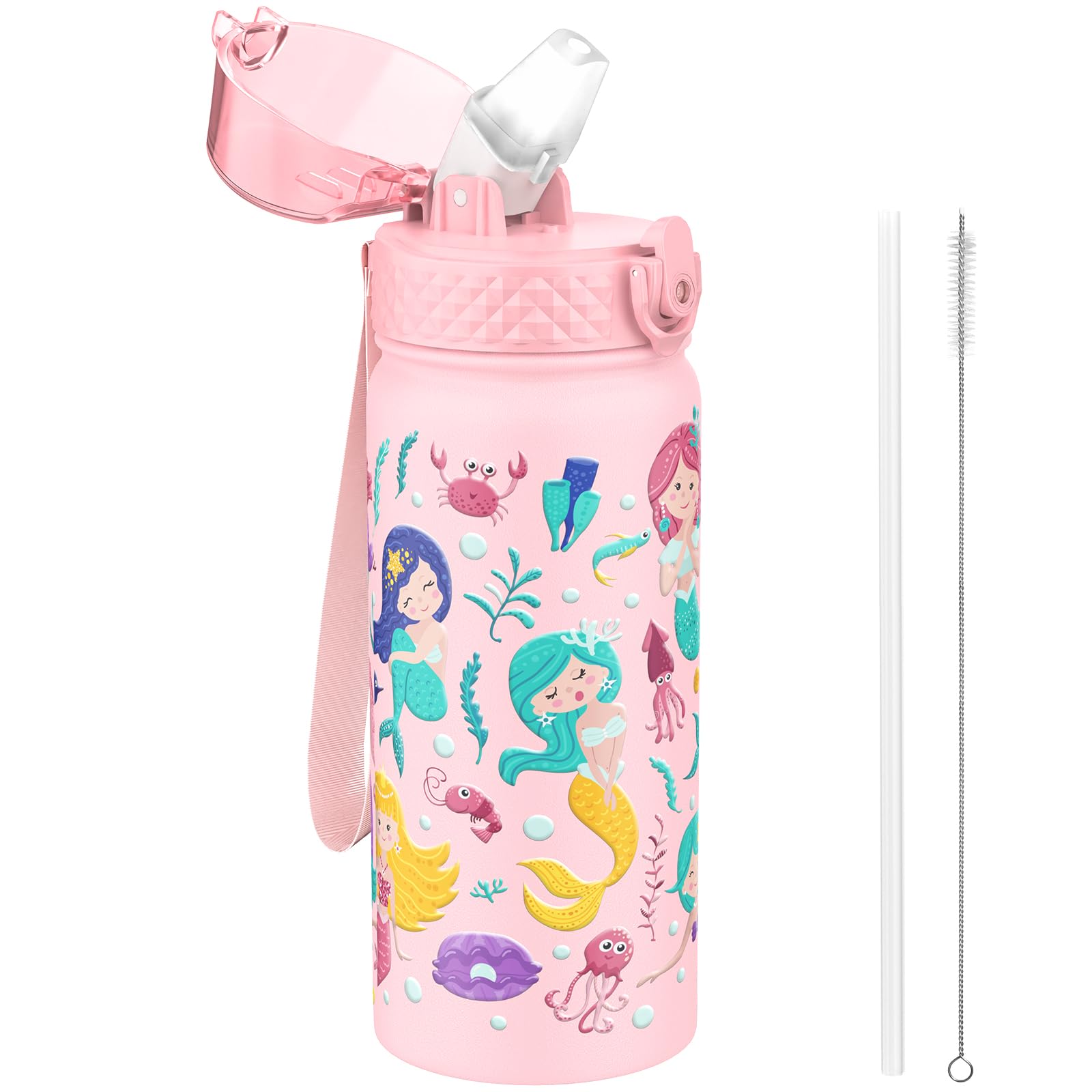 GOPPUS Children's Water Bottle, 550 ml, Stainless Steel Bottle with Straw and Leak-Proof Lid, Sports, BPA-Free Water Bottle,