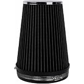 6" Inlet Cold Air Intake Filter Cone Replacement Performance Washable Clamp-On Dry Air Filters Black (8" Tall)