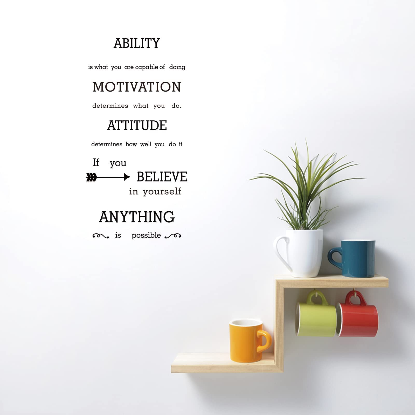 SUPERDANT Ability Motivaion Attitude Quotes Wall Stickers Vinyl Wall Quotes Wall Sign Mural Inspirational Wall Decals for Kitchen Bedroom Home Wall Decor Black(30.5x62.7cm)