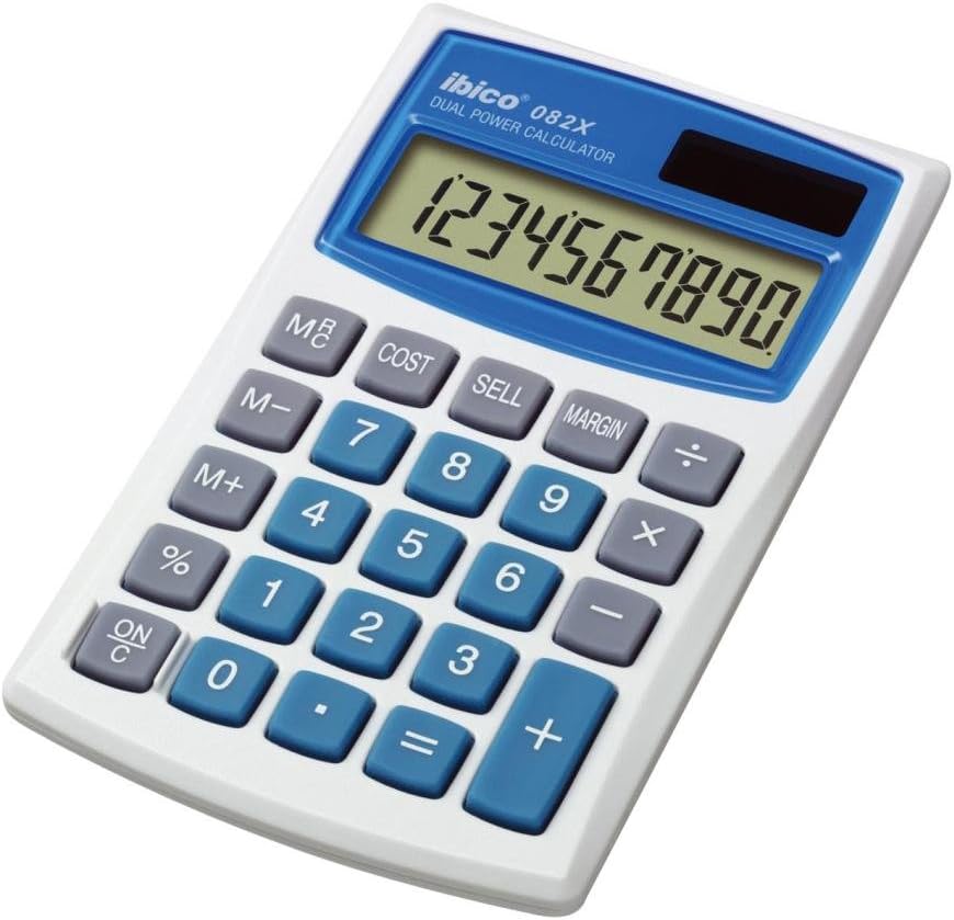 GBC IB410017 Rexel Ibico 082x Pocket Calculator Dual Power LCD Display (White/Blue)