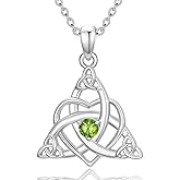Seiyang Celtic Birthstone Necklace 925 Sterling Silver Celtic Trinity Knot Triquetra Necklace with 12 Months Birthstone Irish Good Luck Jewelry Gifts for Women Mom Her