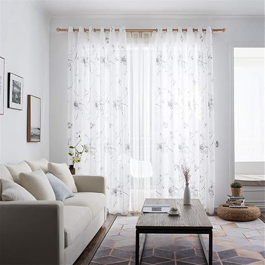 Amazon Com Sheer Curtains Polyester Sheer Voile Window Treatment Morning Glory Embroidery Grommet Curtains For Bedroom Living Room 1 Panel Black 1 02 5m Home Kitchen