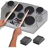 Pyle Pro Electronic Drum Kit - Portable Electric Tabletop Drum Set Machine with Digital Panel, 7 Drum Pads, Hi-Hat/Kick Bass Pedal Controller USB AUX - Tom-Toms, Hi-Hat, Snare Drums, Cymbals