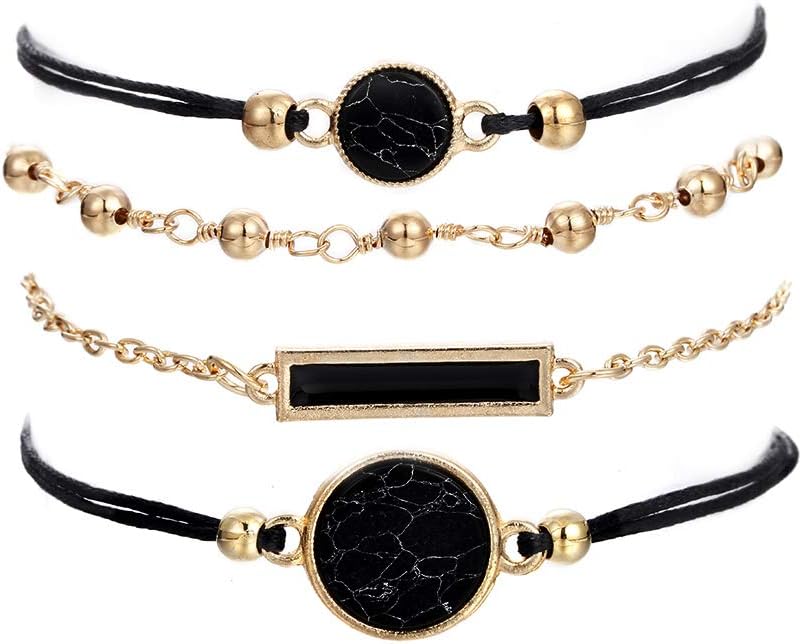 Beaded Bracelets for Women - Adjustable Charm Pendent Stack Bracelets For Women Girl Friendship Gift Rose Quartz Bracelet Links with Pearl Gold Plated