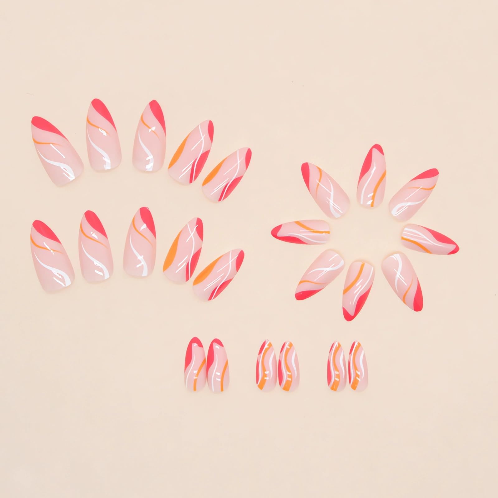 IMSOHOT French Tip Press on Nails Medium Almond Summer Fake Nails Glossy Acrylic False Nails with Designs Full Cover Gel Hot Pink Glue on Nails Reusable Stick on Nails 24pcs - Image 3