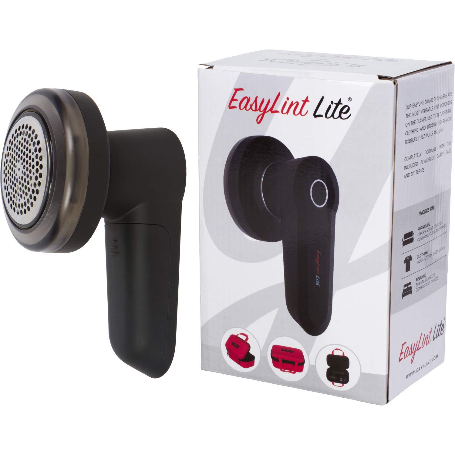 EasyLint Lite Electric Lint Remover Fabric Shaver: Quickly & Effectively Remove Fuzz, Bobbles & Pills from Sweaters, Clothes, Couch and Furniture. Includes Alwayslux Case and (2) Blades