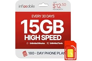$12.50/Month | Infimobile Prepaid Unlimited Plan: 6 Months | 15GB High-Speed Data Per Month | Unlimited Data Talk & Text | Prepaid Plan Service SIM Card | Nationwide Coverage | 4G, 5G Network