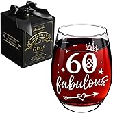 Pokolllee 60th Birthday Gifts for Women Men - 60 Fabulous Wine Glass Turning 60th Happy Birthday Gift - Funny 60 Fabulous Gift for Mom, Friends, Wife, Coworker, Grandma, Aunt