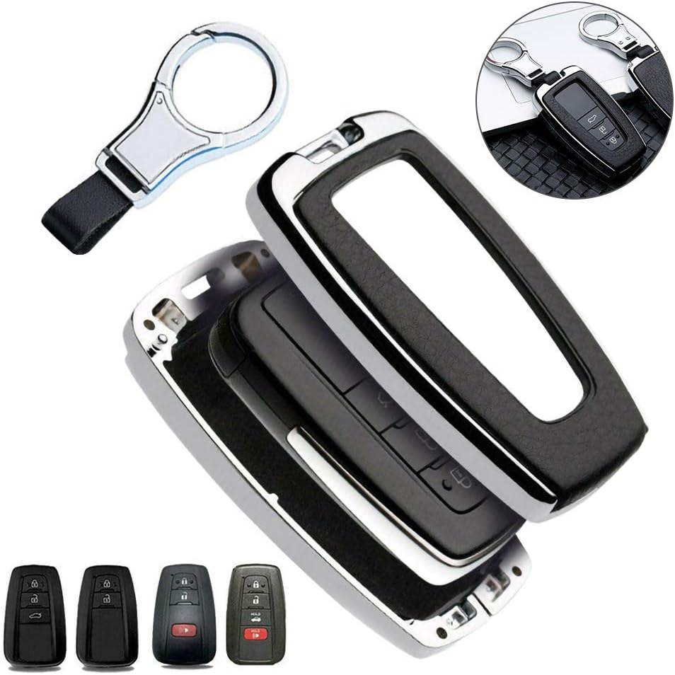 Ajboy Leather Car Key Case Cover W/Keychain Accessories For Toyota Camry CHR RAV4