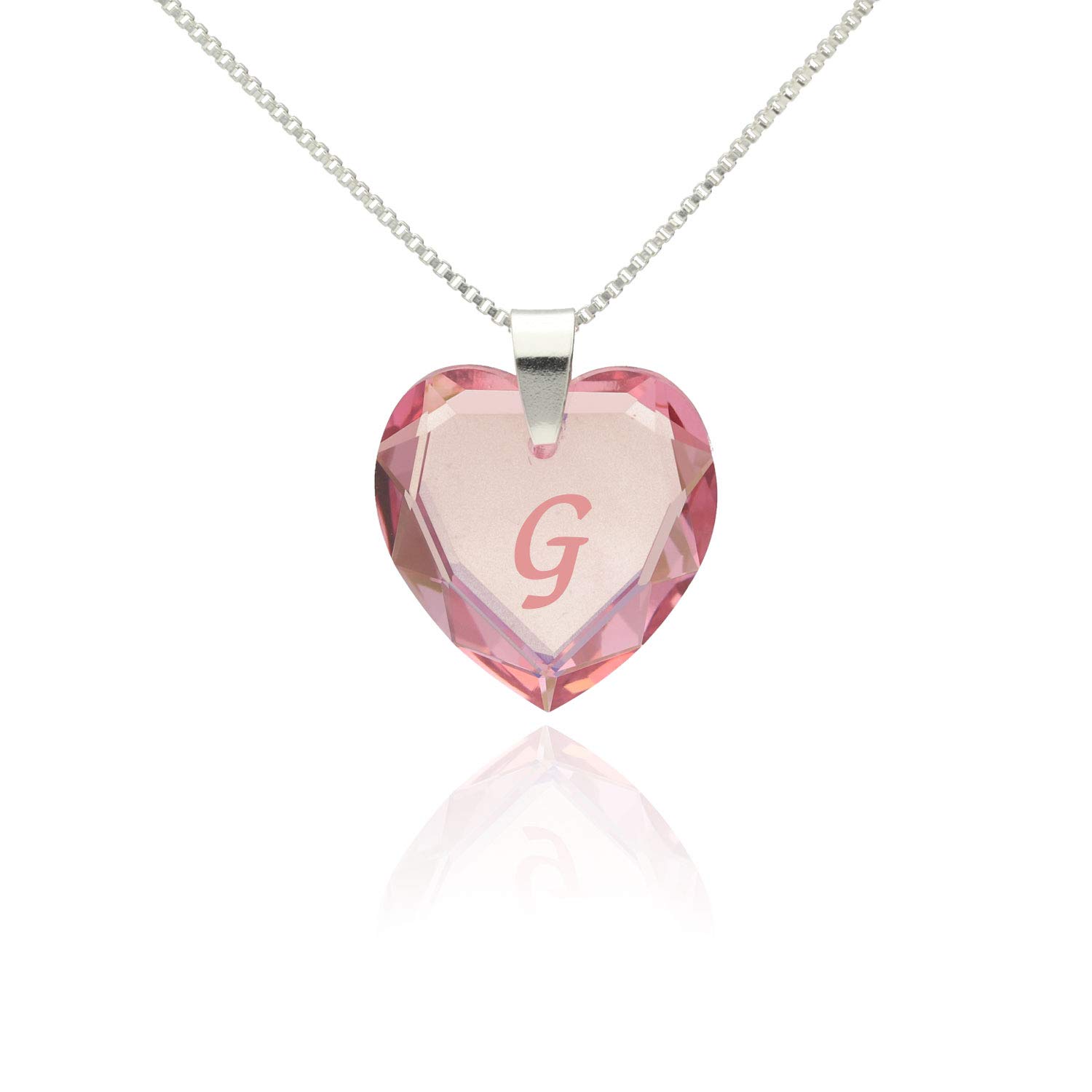 Heart Pendant Silver Necklaces for Women with Crystal from Swarovski in letter engraving A - Z Rose name initial Jewellery for Women for Valentine's Day Daughter Mum Wife Girlfriend and friendship