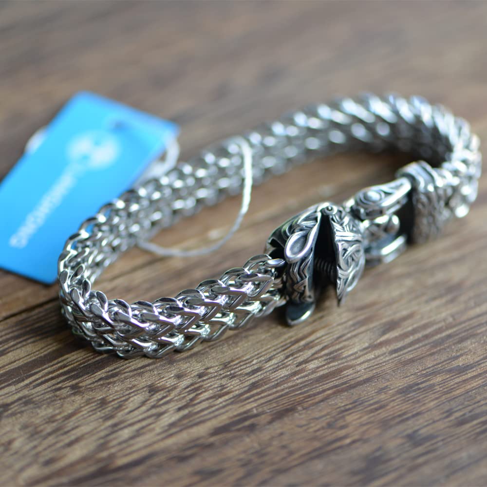 LANGHONG Norse Viking Wolf Bracelet Men's Stainless Steel Mesh Chain Can Open Wolf Mouth Bracelets Talisman Jewelry