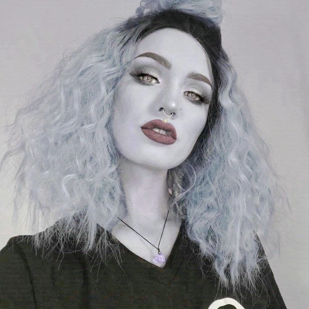 14" Women's Cosplay Summer Wigs Shoulder Length Black Ombre Gray Short Bob Wigs Natural Hairline Synthetic Lace Front Wigs for Women Girls Party Cosplay Daily Use Drag Queen Wig