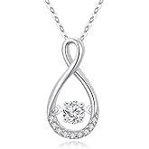 S925 Sterling Silver 0.2 Carat Diamond and 0.46 Carat Created Moissanite Infinity Necklace for Women, Jewelry Gifts for Her 18-20 Inch