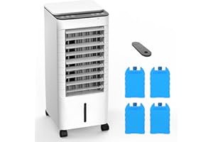 FLOWBREEZE Windowless Portable Air Conditoners, 3-IN-1 Portable AC with Remote, 3 Modes 3 Speeds, 1.16Gal Tank & 12H Timer, 45° Oscillation, Fast Cooling Quiet Ventless Swamp Cooler for Room Home Office, Pearl