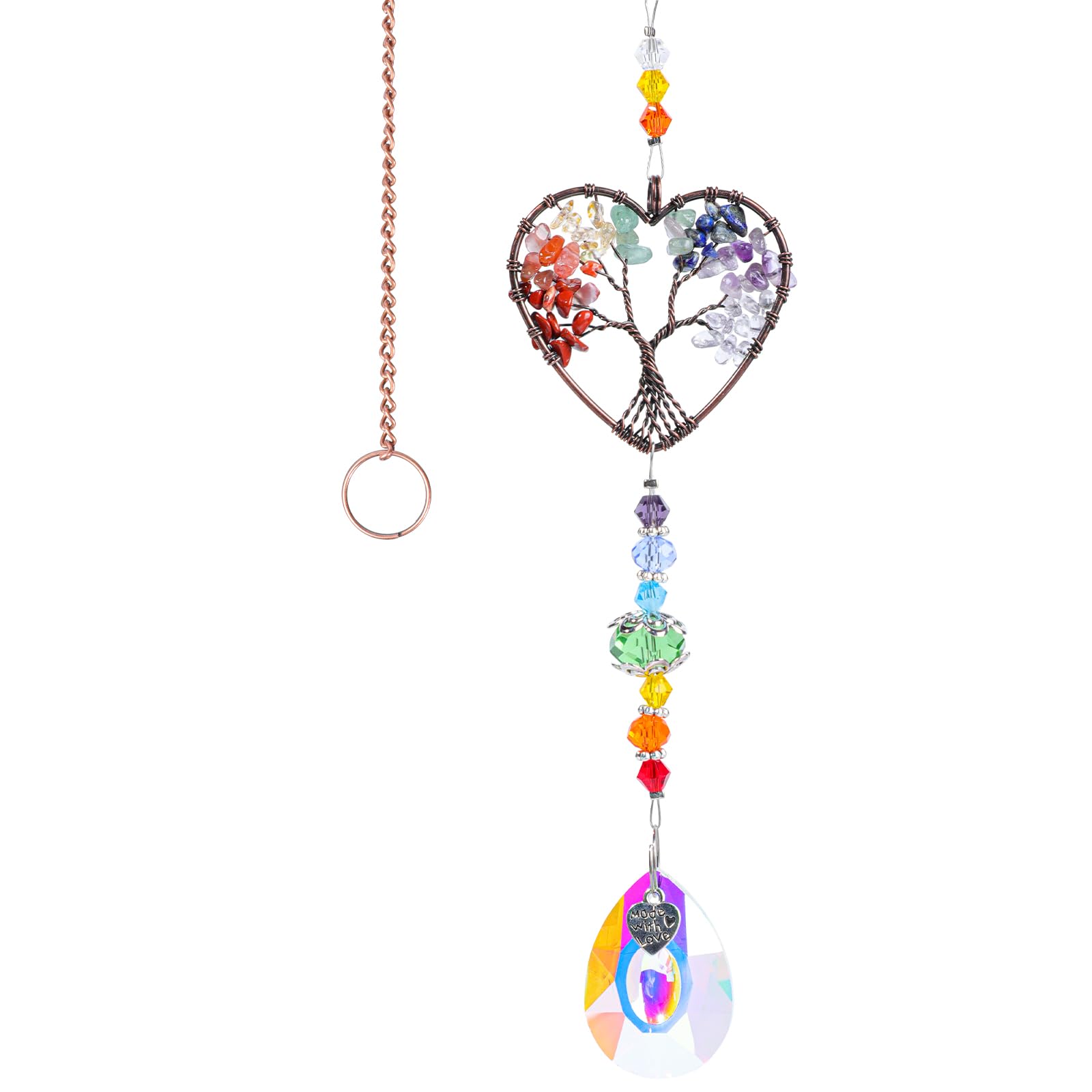 Risipu Crystal Gifts for Women, Natural Healing Crystals, Handmade Tree of Life, Positive Energy Sun Catchers for Windows, Chakra Gifts for Women (1, loving)