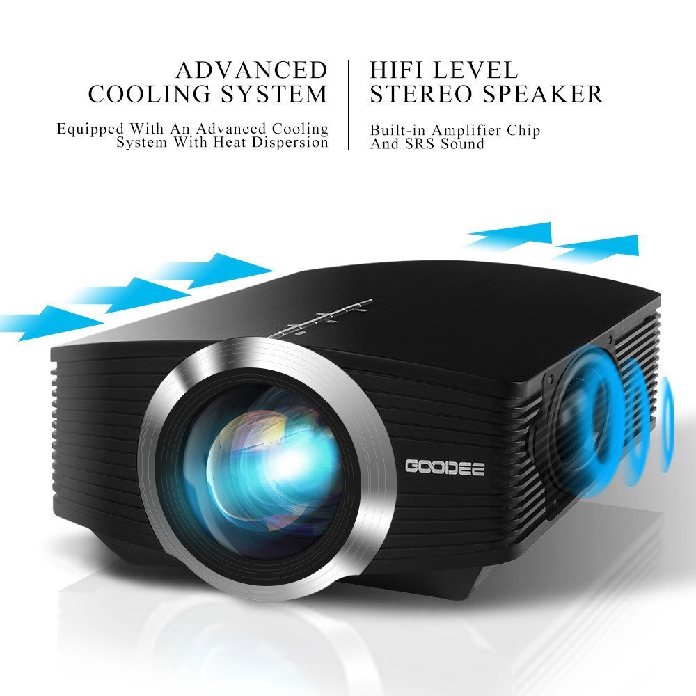 Video Projector, GooDee 2200 lm Luminous Flux LED Source Video Projector Supported 1080P Mini Projector Compatible with Fire TV Stick, HDMI, VGA, USB for Home Cinema Theater Movie Projector