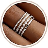 Florideco 14K Gold Plated Stackable Rings for Women Non Tarnish Dainty Cubic Zirconia Thumb Ring Set Silver Plated Stacking Set Statement Promise Band Ring Sets