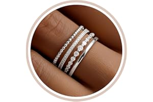 Florideco 14K Gold Plated Stackable Rings for Women Non Tarnish Dainty Cubic Zirconia Thin Thumb Ring Set Silver Plated Stacking Set Statement Promise Wedding Band Ring Sets