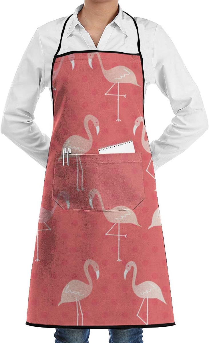 QIAOJIE Fashion Wonder Flamingos Chef Apron with Bib Apron Kitchen Apron Adjustable Extra Long Ties for Women Men BBQ Baking and Cooking-Black