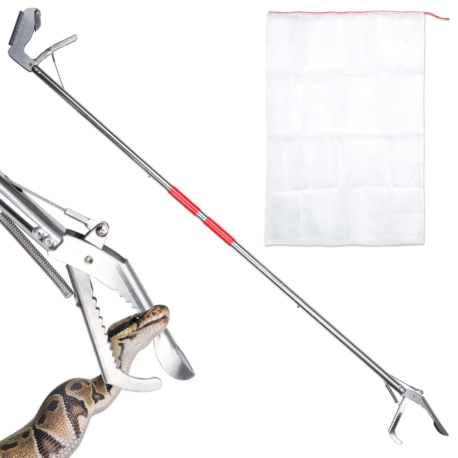 PEUTIER Snake Grabber Tool, Wide Jaws Snake Tongs Grabber with Snake Bag Serrated Design Foldable Professional Snake Grabbing Stick Pole Pliers Snake Handling Tools for Mice, Picking Up Trash