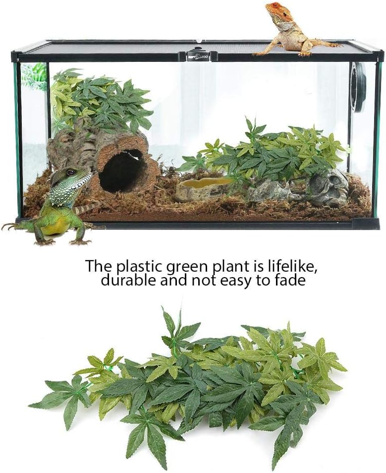 Pssopp Reptiles Artificial Vine Plastic Fake Hanging Leaves Green Simulation Plant Reptile Terrarium Habitat Decor Aquarium Fish Tank Ornament with a Sucker(40cm) - Image 3