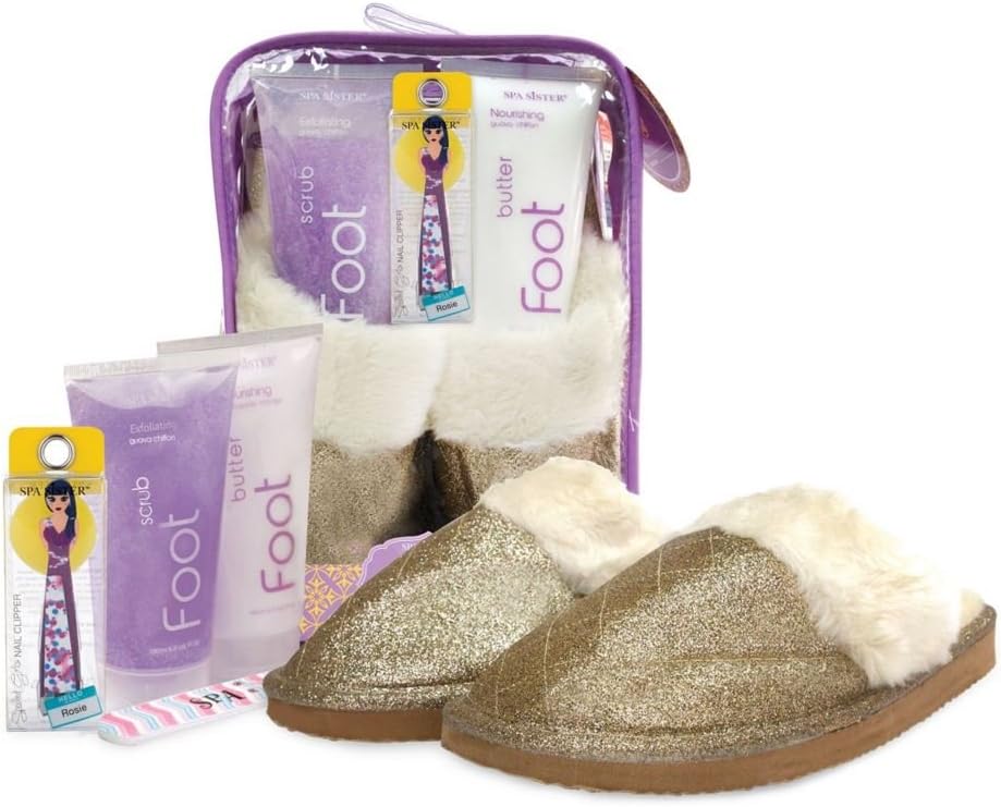 Spa Sisters Gold Sparkle Slipper Set