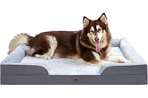pettycare Orthopedic Dog Bed for Giant Dogs, Bolster Egg Crate Foam Dog Sofa with Waterproof Removable Washable Cover, Non-Slip Bottom, Extra Head and Neck Support, Cozy Flannel