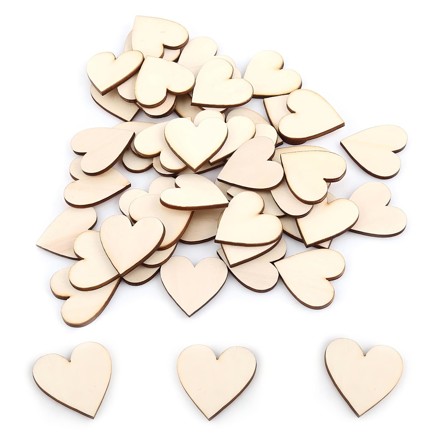 Wood Hearts, 50 Pieces 30mm Rustic Look Wooden Hearts for Crafting Projects, Blank Wood Discs, Unfinished Heart Shaped Wooden for Craft DIY Project Wedding Festivals Background Decoration