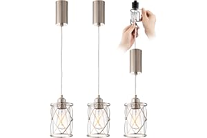 mirrea H-Type Brushed Nickel Track Lighting Pendant with Dotted Cage Clear Glass, Adjustable Hanging Light, E26 Socket, Pack of 3