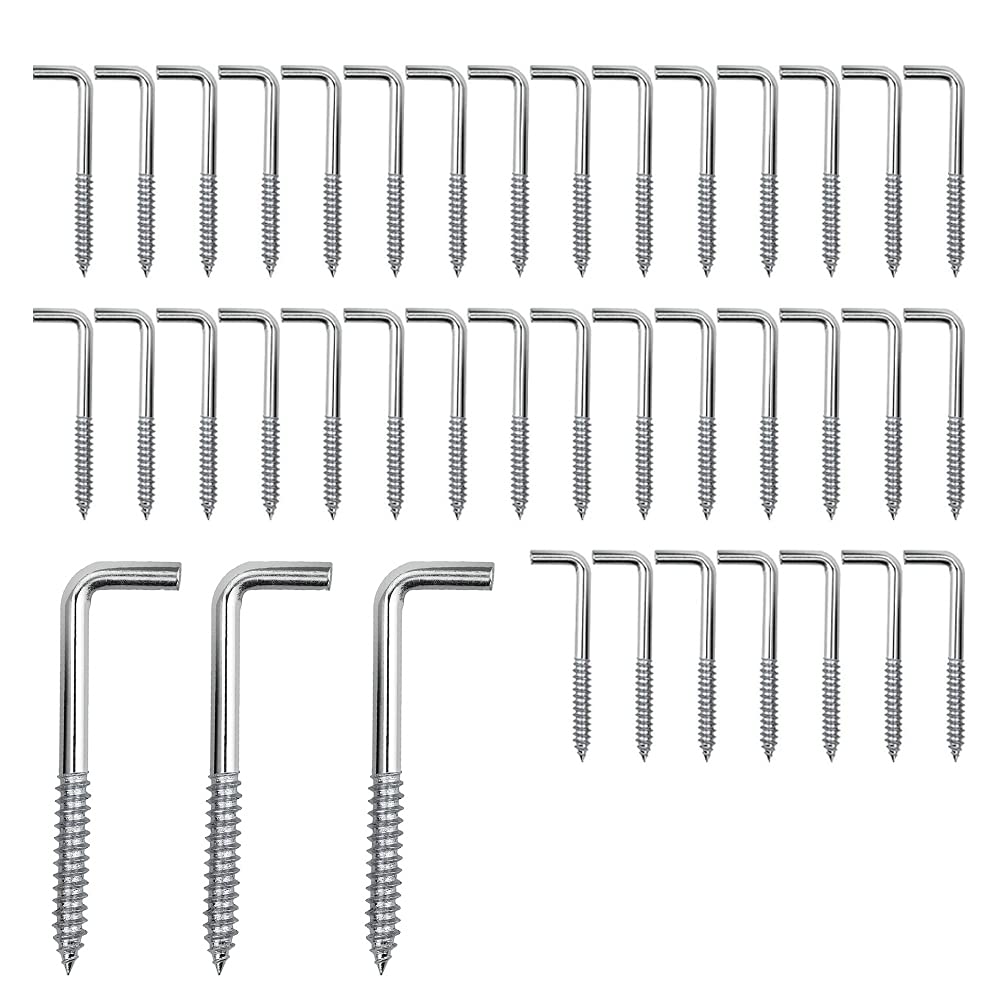 ZHIQIN Set of 40 M4 Screw Hooks Angle Screw Hooks L Screw Hooks Carbon Steel Screws for Hanging Plants Kitchen Utensils Wind Chimes 40 x 15 mm