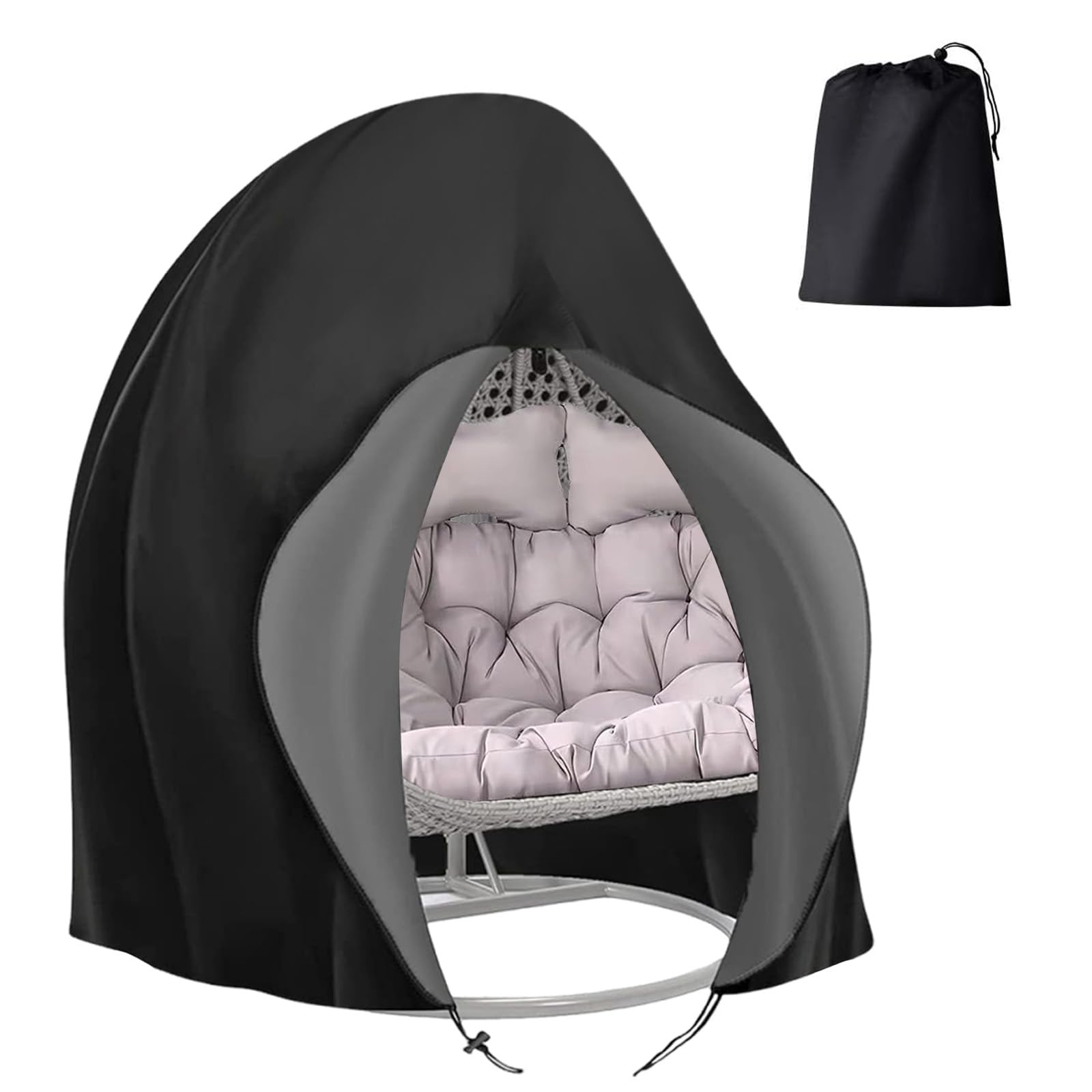 Egg Chair Cover Waterproof, Patio Hanging Chair Cover, Outdoor Single Seat Swing Egg Chair Cover with Zipper, 210D Heavy Duty Veranda Garden Large Cover for Egg Chair on stand 230 * 200cm, Black