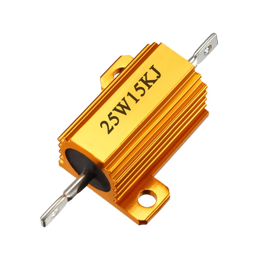 sourcingmap 25W 15k Ohm 5% Aluminum Housing Resistor Screw Tap Chassis Mounted Aluminum Case Wirewound Resistor Load Resistors Gold Tone 1 pcs